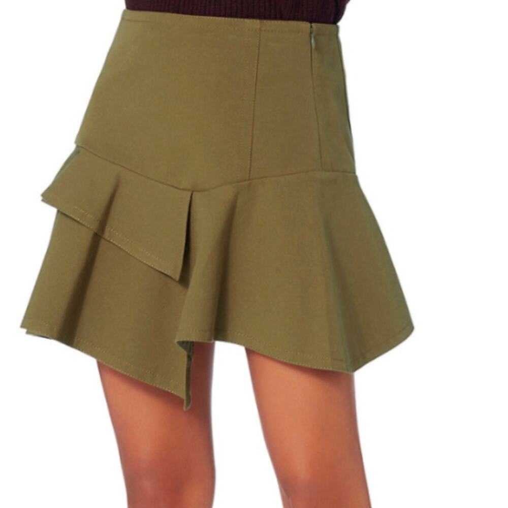 DEREK LAM Asymmetric Ruffle Utility Skirt Olive Green 0